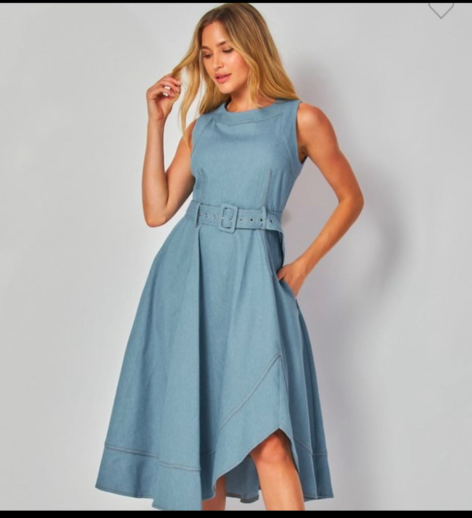 Belted denim dress