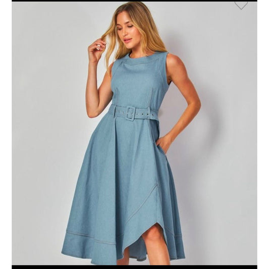 Belted denim dress