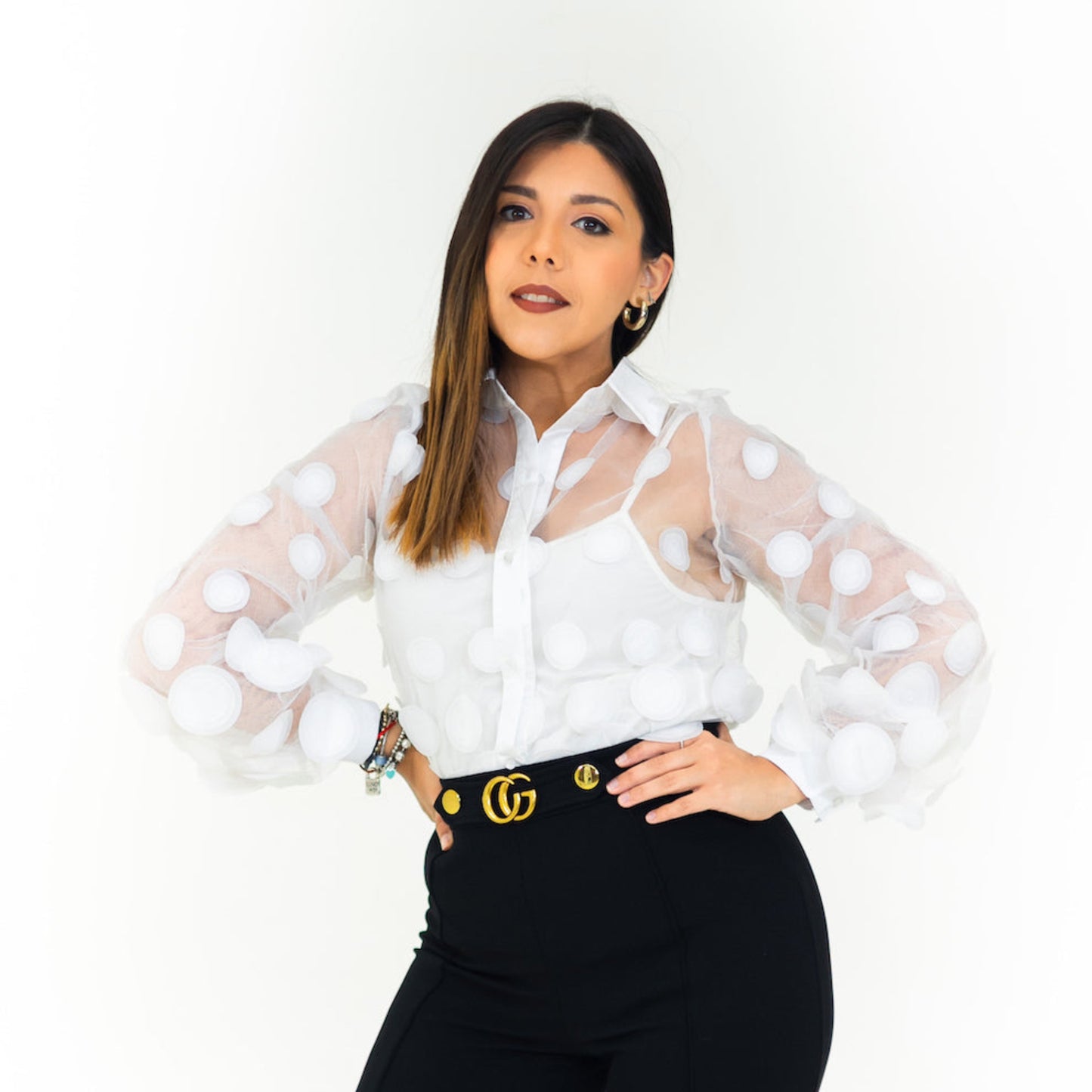 polka dots sheer blouse