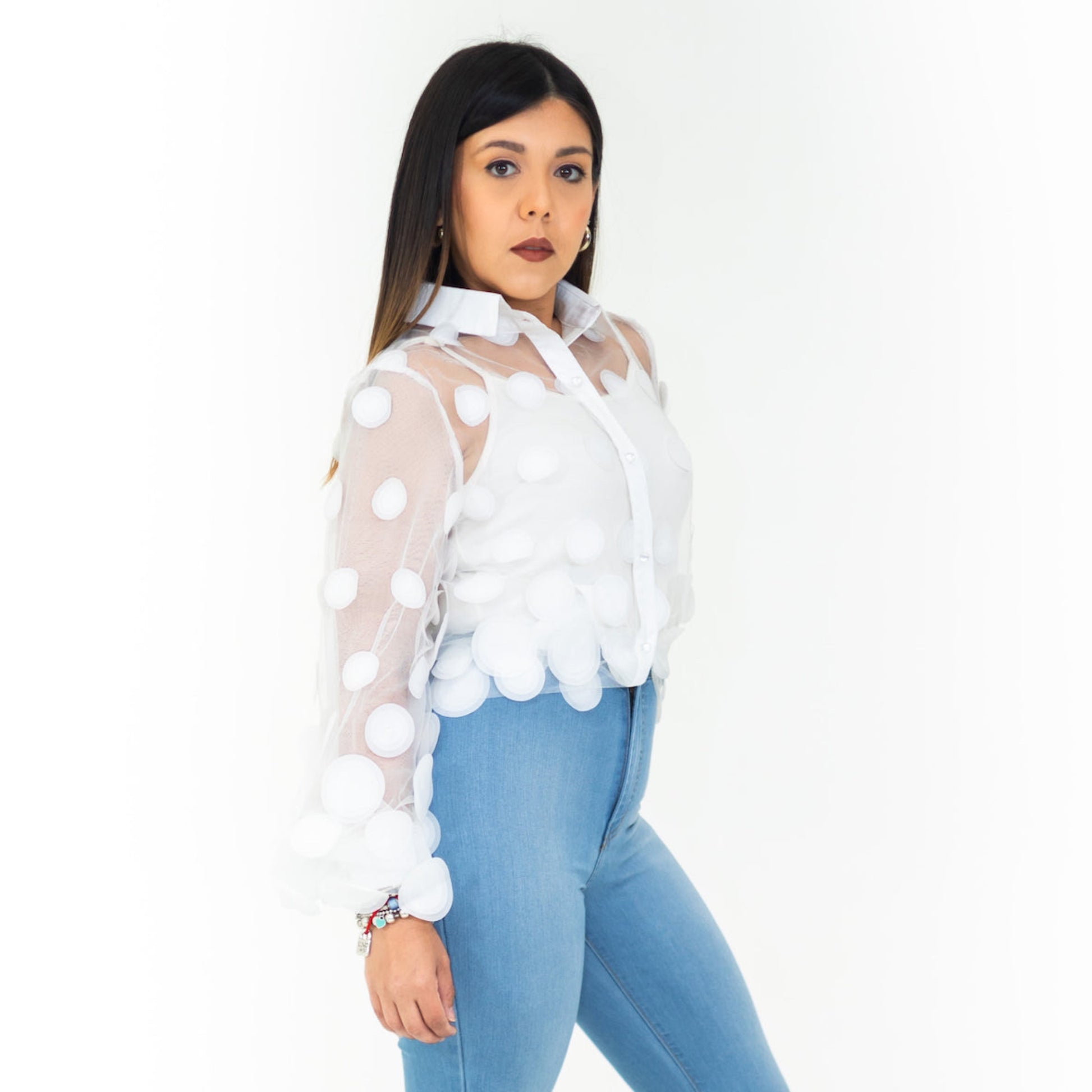 polka dots sheer blouse