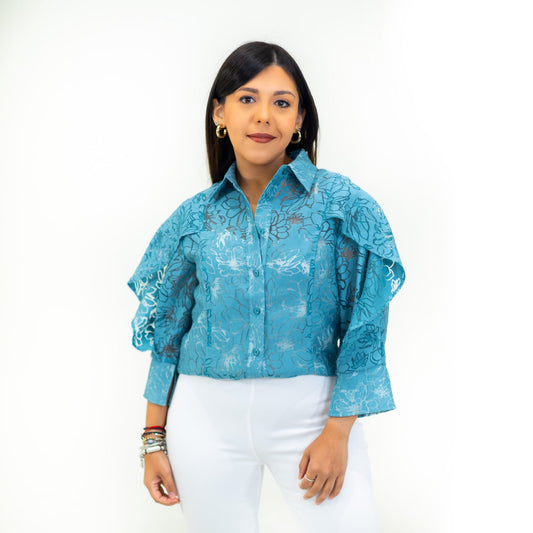 Blue long sleeves blouse