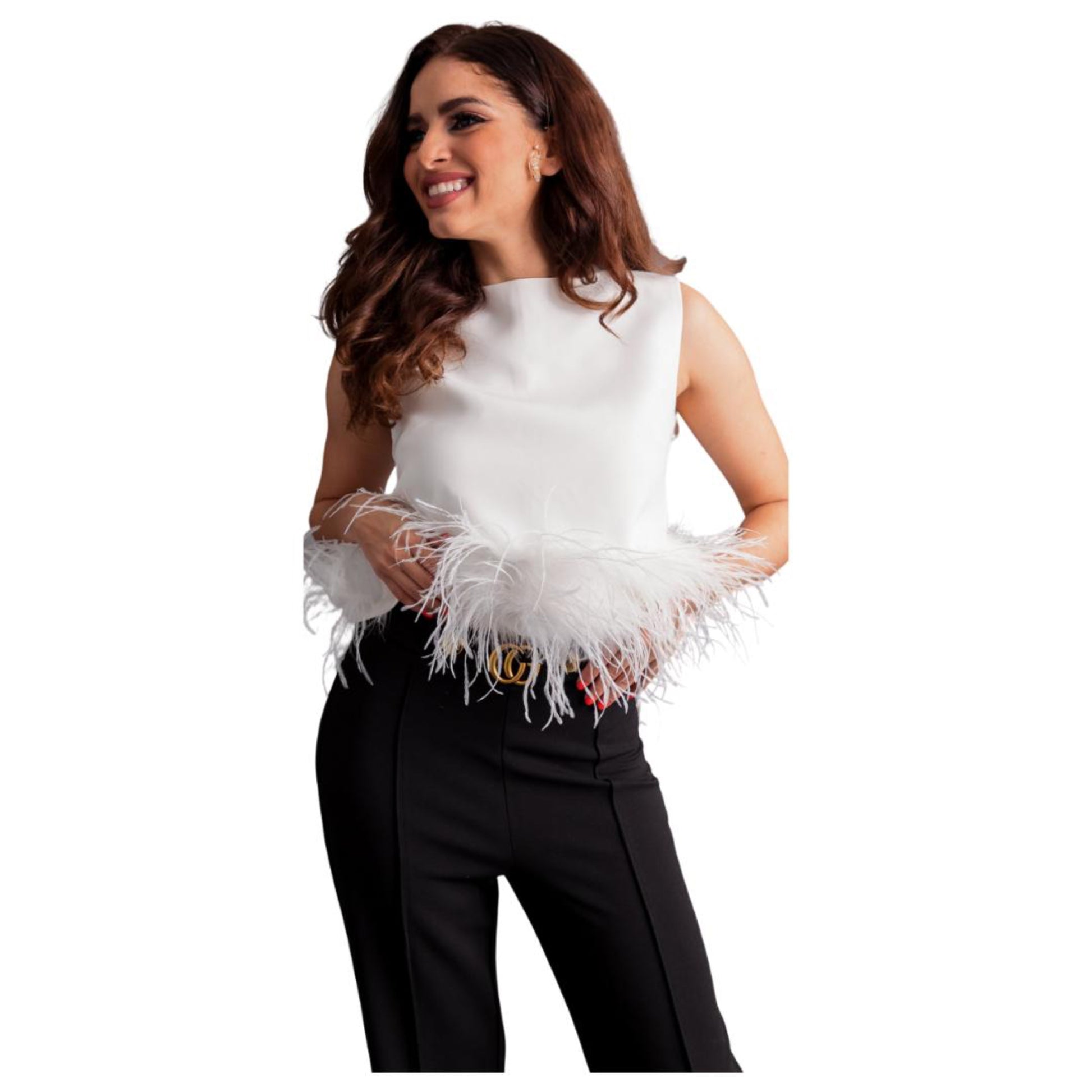 Sleveless top with feathers