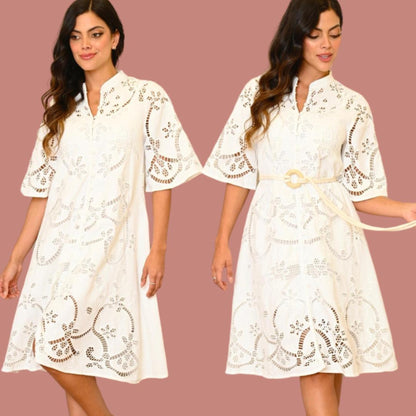 white belted dress