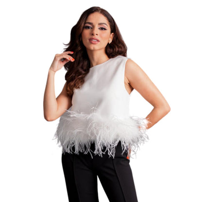 top with feathers